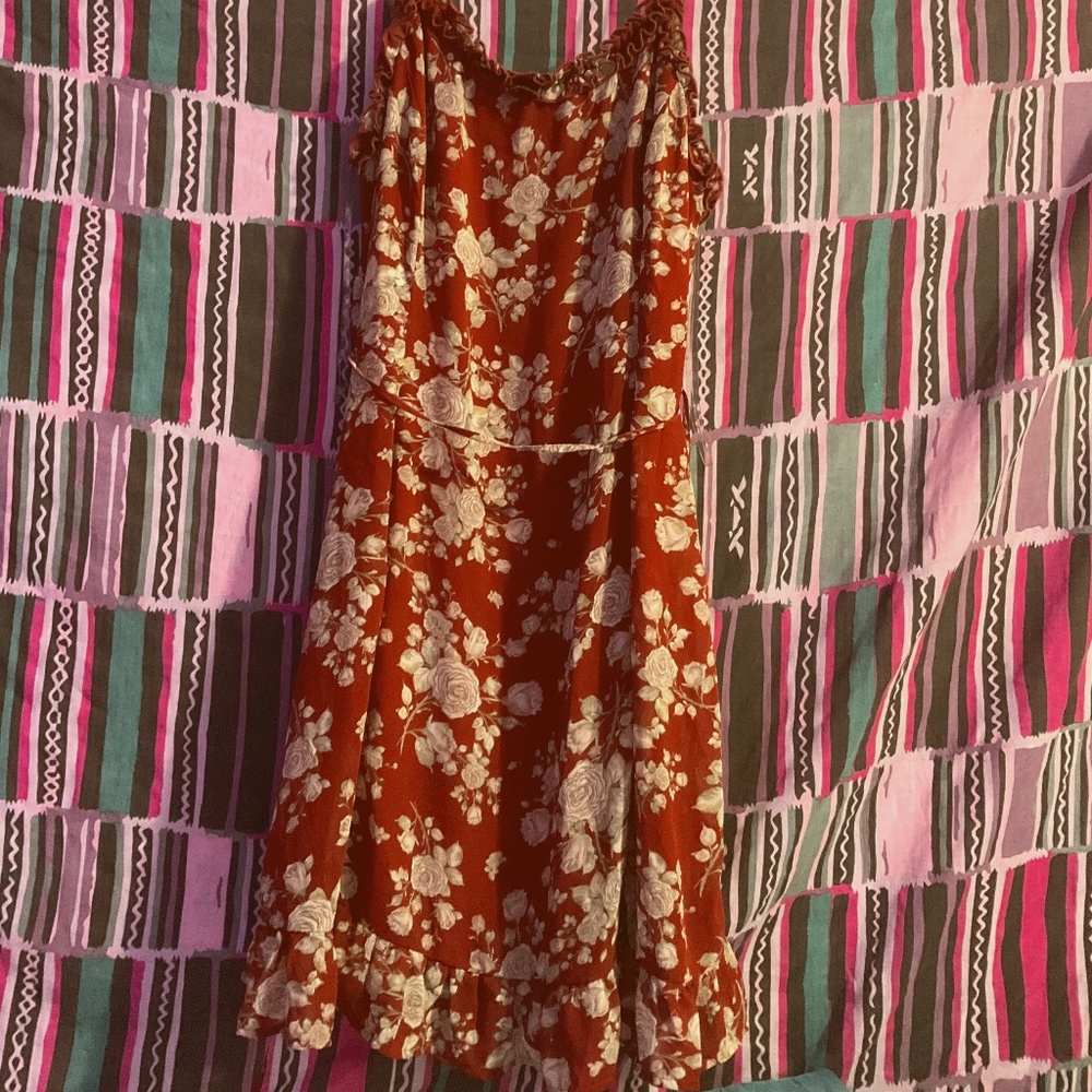 Brown floral spaghetti strap dress